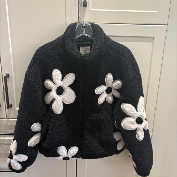 Thread & Supply Jackets & Blazers - Thread & Supply Black Teddy Jacket with White Floral Accents